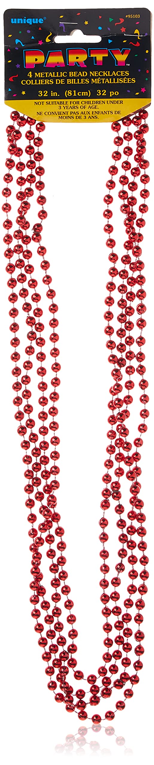 Metallic Red Plastic Bead Necklaces - 32'', 4 Count - Perfect for Parties, Birthdays & New Year's Eve Events