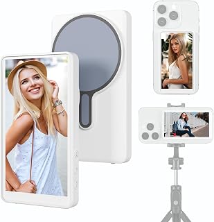 Maxkey Magnetic Phone Vlog Selfie Monitor Screen,Using Phone Rear Camera for Selfie Vlog Live Stream TikTok, Compatible with iPhone & Android, A Choice for Photography Enthusiasts (White)