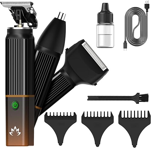 Lanumi Kit de recortadora de barba 3 en 1 para hombres, recortadora de pelo eléctrica recargable con recortadora de vello de nariz y afeitadora,