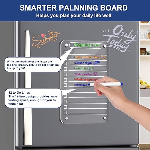Miniatura 2 de 2 pizarras magnéticas acrílicas de borrado en seco para refrigerador, pizarra blanca magnética transparente de 12 x 6 pulgadas, lista de tareas de