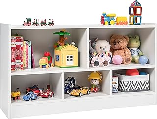 Costzon Toy Storage Organizer for Kids, 5-Section School Classroom Storage Cabinet for Organizing Books Toys, Wooden Bookshelf Daycare Furniture for Playroom, Kids Room, Nursery, Kindergarten (White)