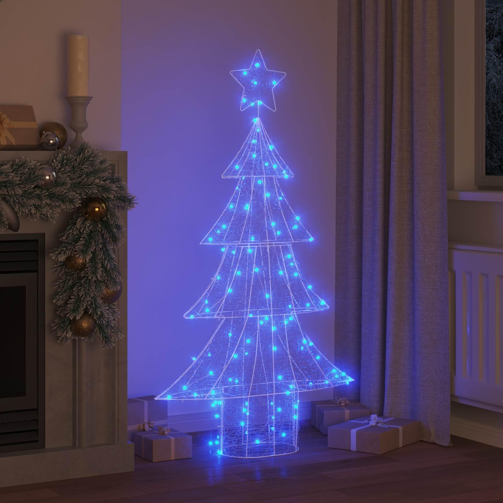Weihnachtsbaum Acryl 150 cm mit 160 LEDs Blau, 3D Deko Ornament für Wohnzimmer, Christbaumschmuck mit Stern, USB betrieben, wetterbeständig, ideal zum Schmücken und Verzieren