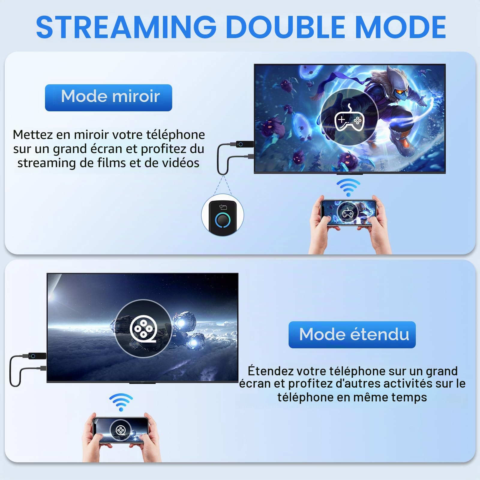 Adaptateur HDMI sans Fil,Dongle WiFi Miracast/Airplay/Screen Mirroring pour TV, projecteur, Moniteur – Compatible iOS/Android/Windows – Plug & Play (W3401)