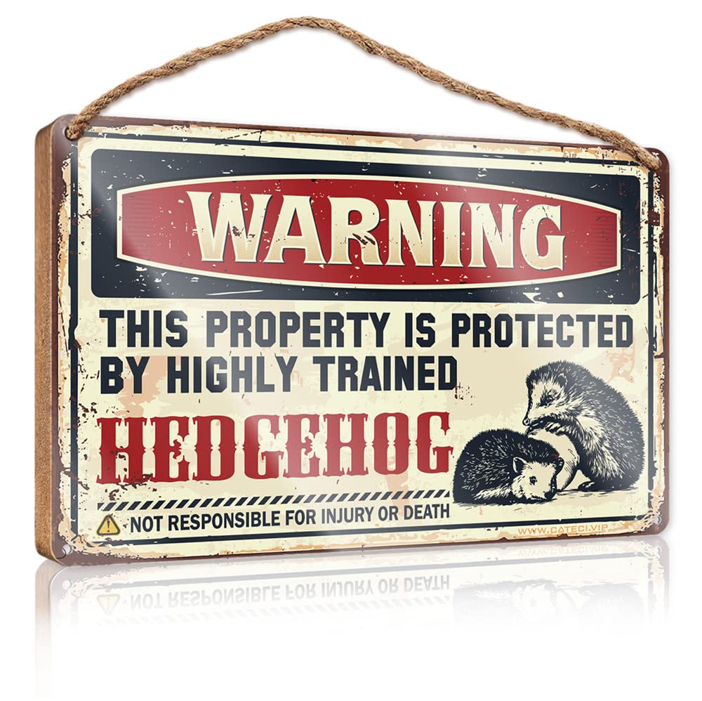 YYHLEH Diy Door Front Sign Warning This Property Is Protected By A Highly Trained Hedgehog Wooden Sign(23X35CM)
