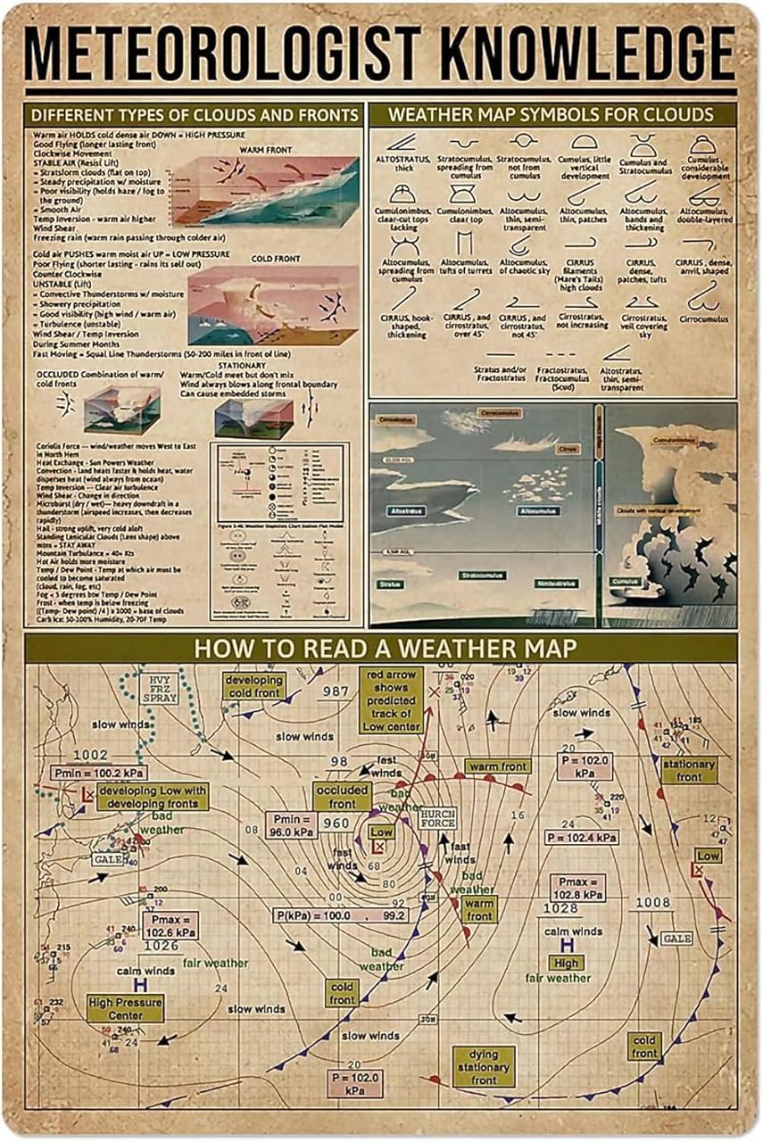 Hlbsdm Type Of Meteorologist Knowledge Metal Poster Education Guide Chart Meteorologist Knowledge Metal Poster Wall Decor Metal Sign Guide Chart Club Decor Bedroom Decor Home Decor Tin Plaque 12X16 Inches