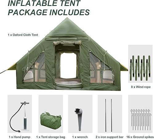 Miniatura 8 de Tienda de campaña inflable con bomba y gato de estufa, tienda inflable para 4-6 personas para acampar, tienda de campaña inflable impermeable de