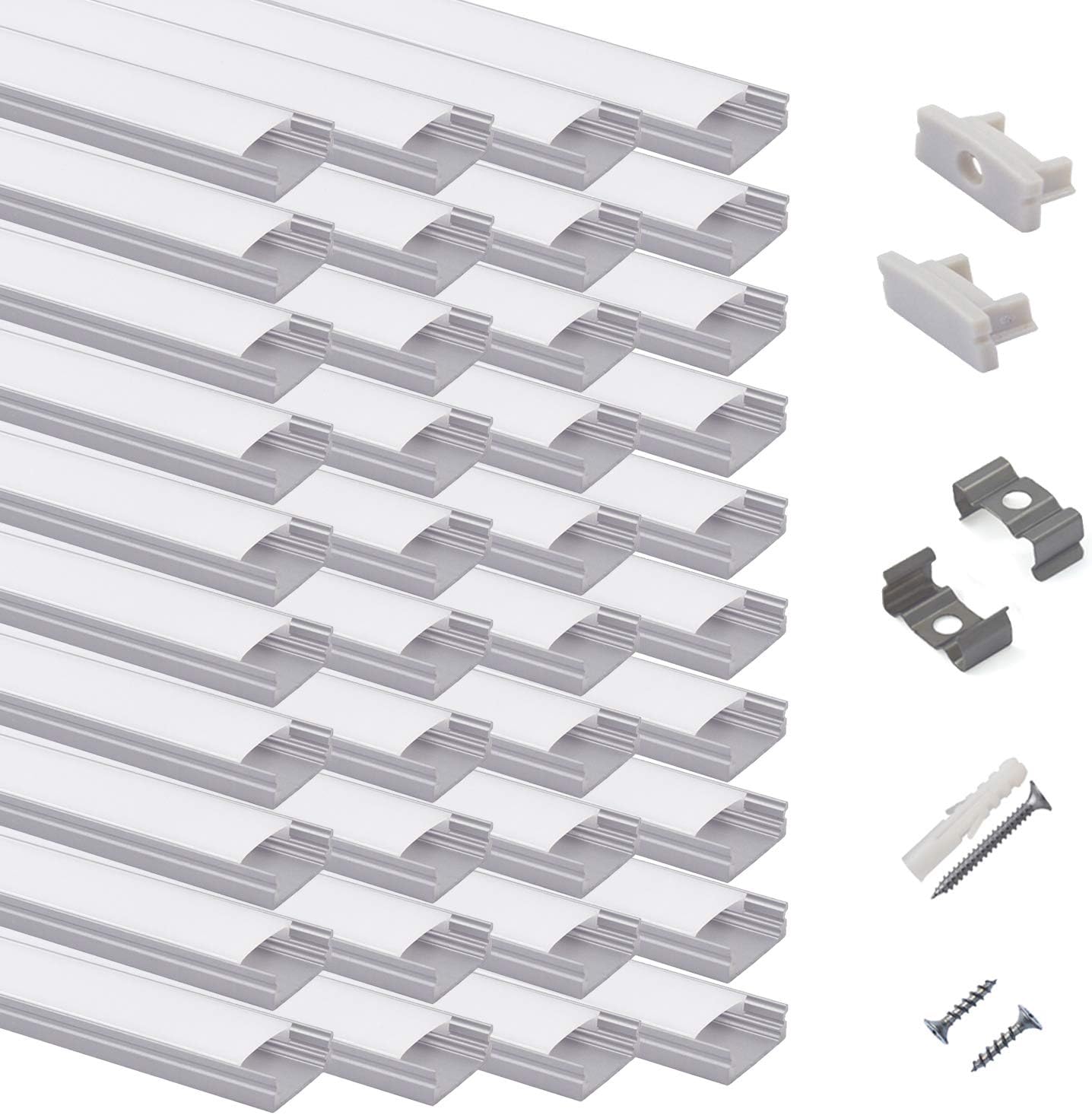 40-Pack 3.3ft/1Meter U Shape LED Aluminum Channel System with Milky Cover, End Caps and Mounting Clips, Aluminum Profile for LED Strip Light Installations, Very Easy Installation