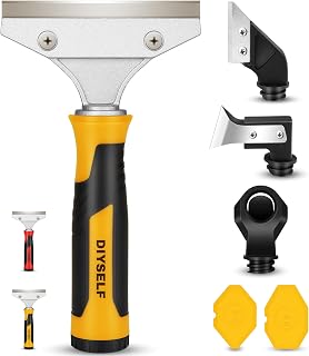 DIYSELF Razor Blade Scraper, 4-in-1 Caulking Tool, Scraper for Cleaning Shower, Glass, Stove, Tile, Grout, Caulk Remover Tool for Bathroom, Razor Scraper for Glass, Caulk Scraper Tool (Yellow)