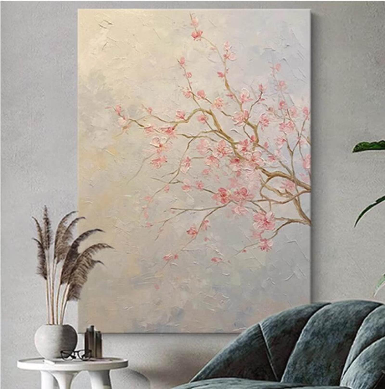Peinture à l'huile fleur de pêcher fait main pour une déco zen