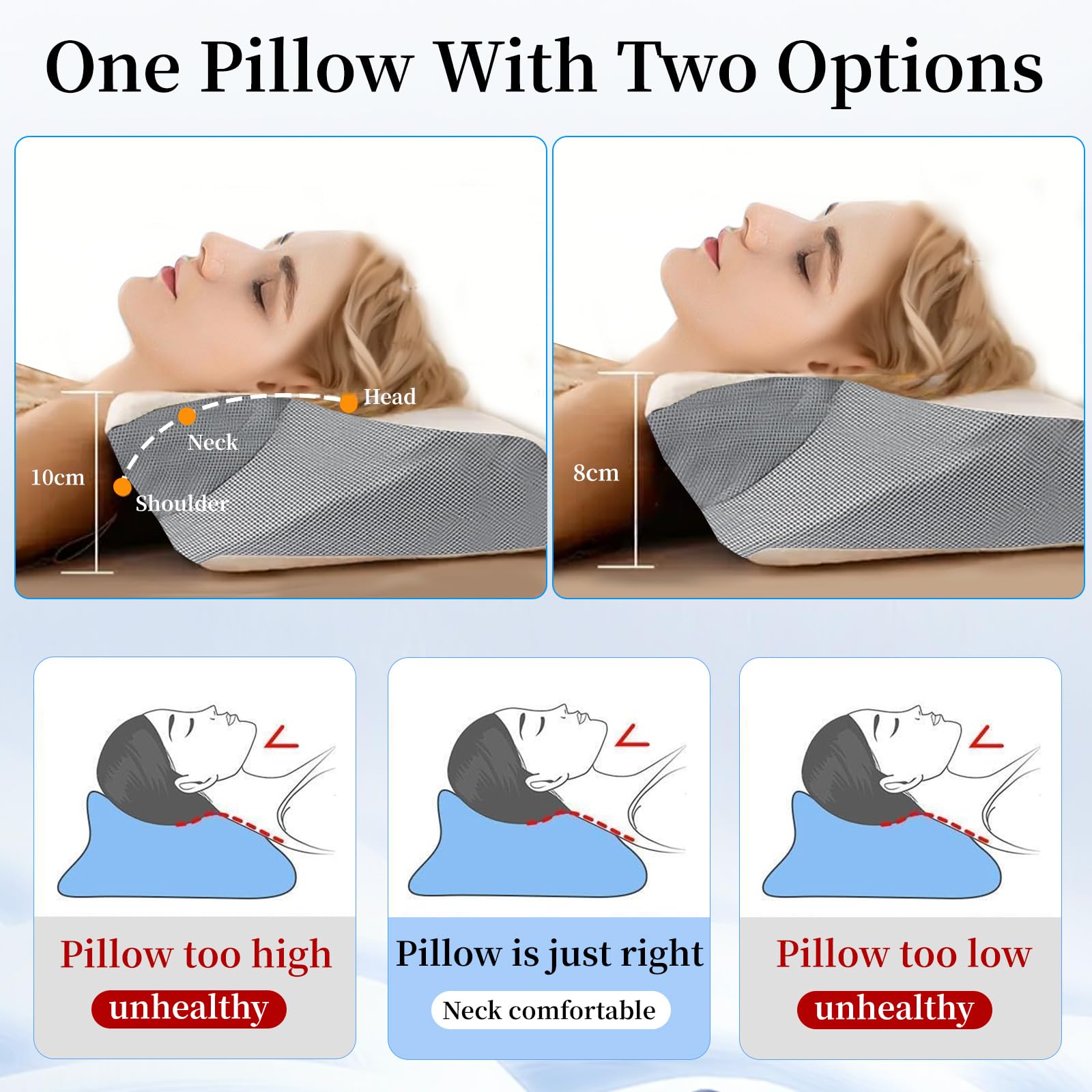 AsBellt Cervical Neck Pillow, Ergonomic Memory Foam Pillows for Neck Pain Relief with Removable Pillowcase, Contour Neck Support Pillow for Side, Back & Stomach Sleepers(White) — view 2