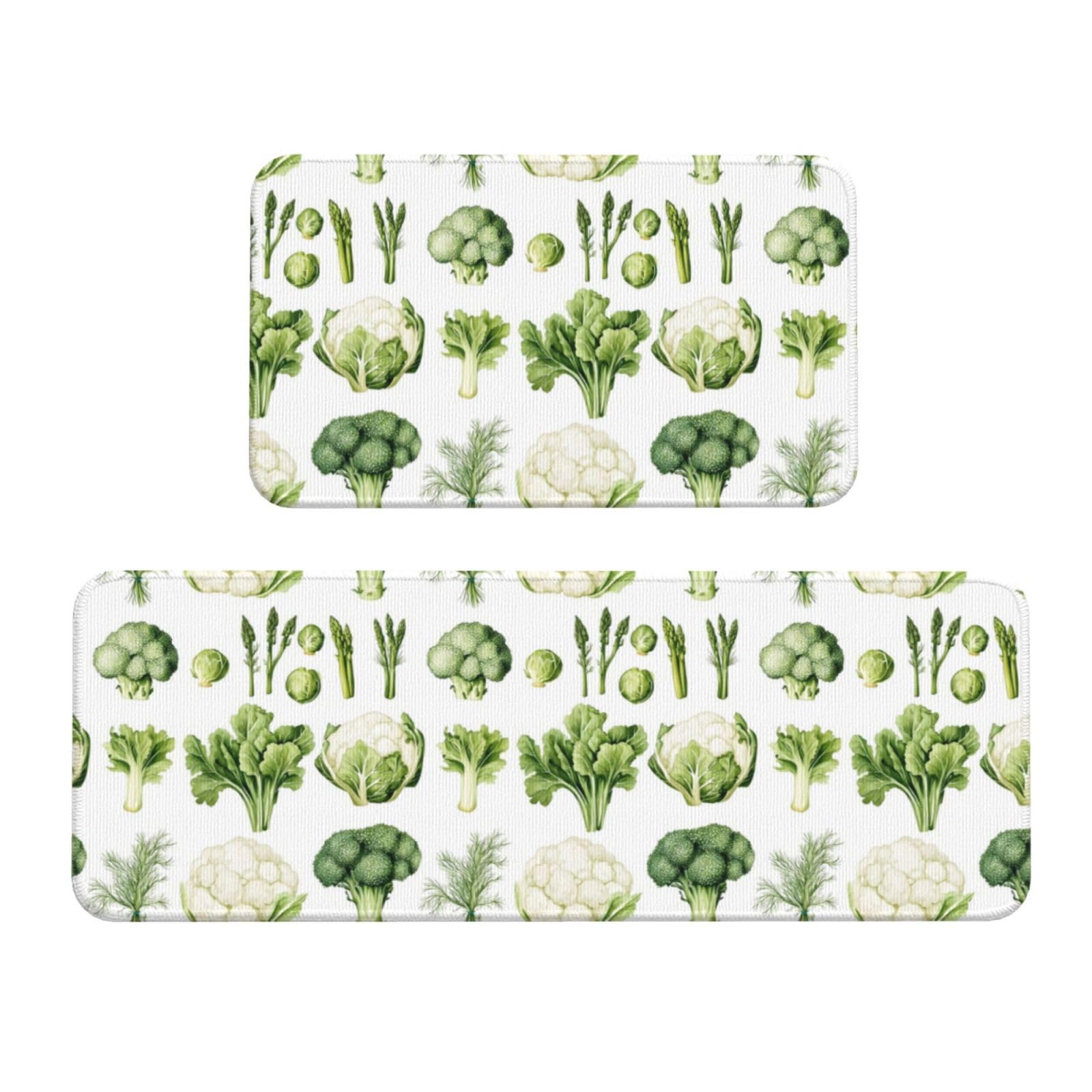 GVYGVY Antifatigue Kitchen Mats for Floor 2 Piece - Cute Vegetables 1 Print Kitchen Rugs Washable, Non Slip Runner Rug Standing Mat for Office/Bathroom/Laundry/Home Decor and Accessories