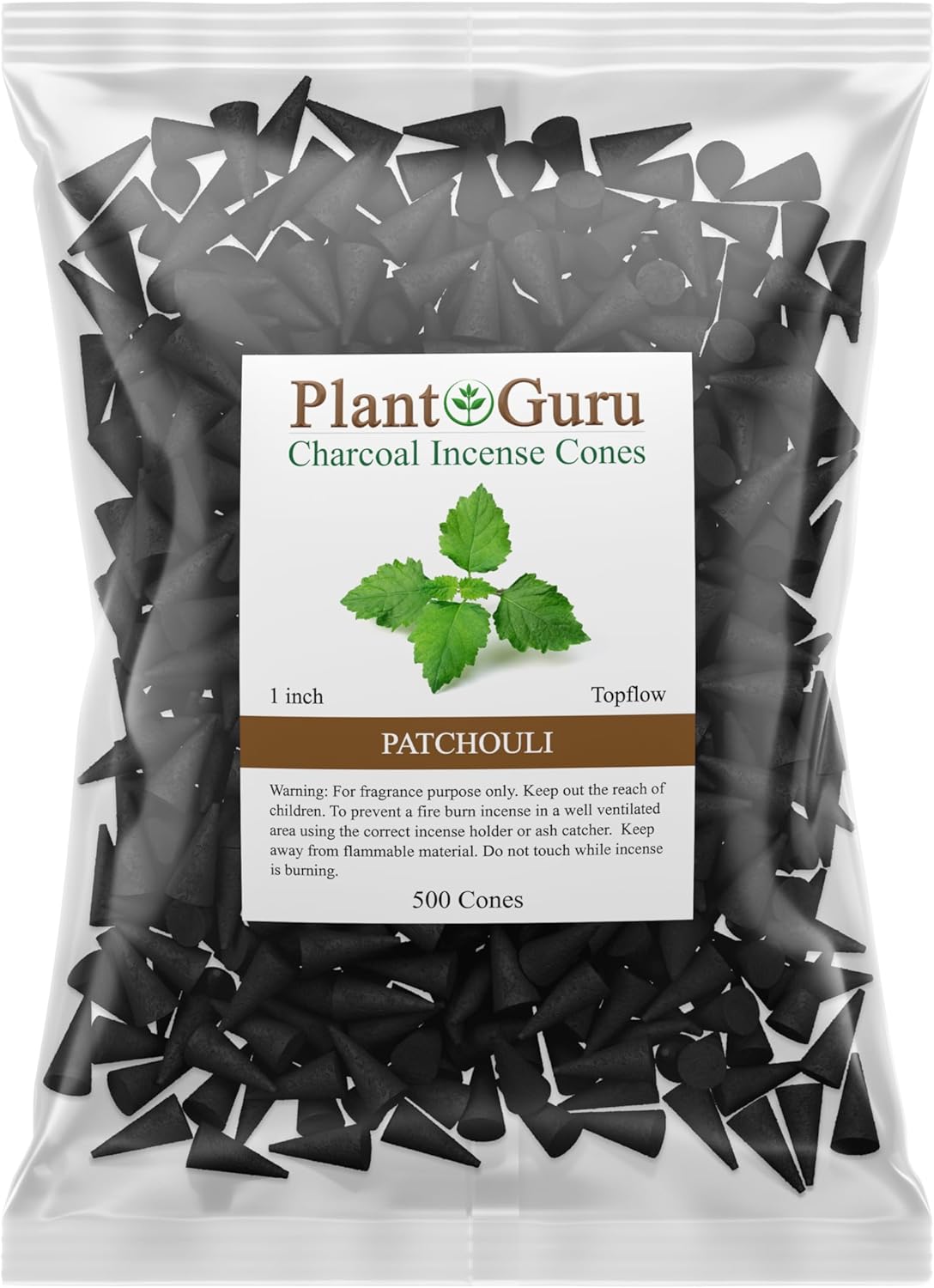 Patchouli Charcoal Incense Cones 1" TOPFLOW - 500 Pack Bulk Wholesale - Natural Scented Cones Handmade Hand Dipped