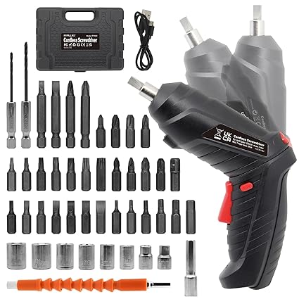 MYMULIKE Electric Screwdriver, 3.6V Cordless Screwdriver Rechargeable, Front LED Light, Flexible Shaft, Carrying Case, Easy for Small Home Projects