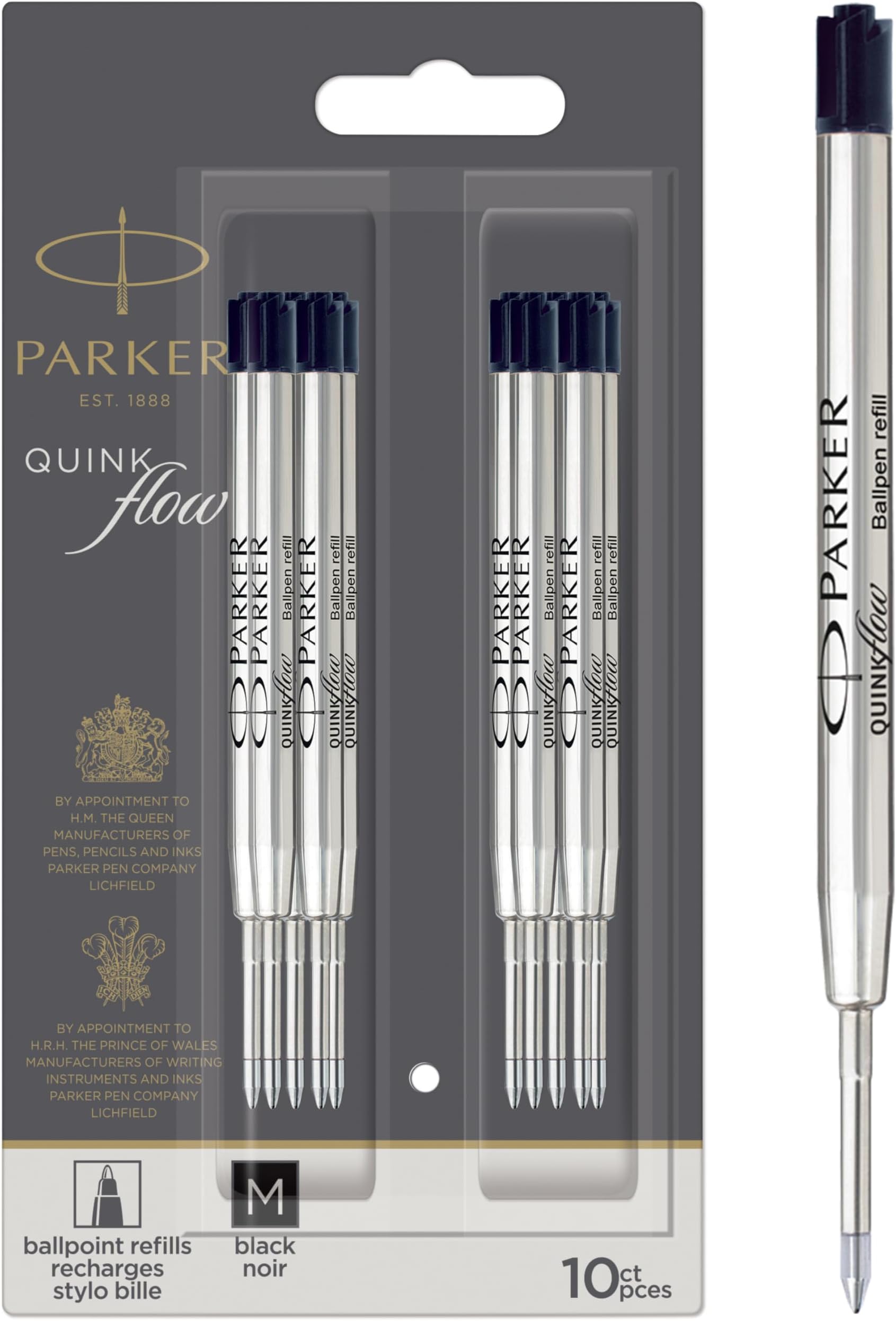 Parker Ballpoint Pen Refills | Medium Point | Black QUINKflow Ink | 10 Count