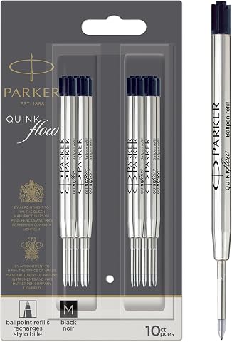 Parker Tükenmez Kalem Yedekleri | Orta Nokta | Siyah QuinkFlow Mürekkebi | 10 Sayım (Ambalaj Değişebilir)