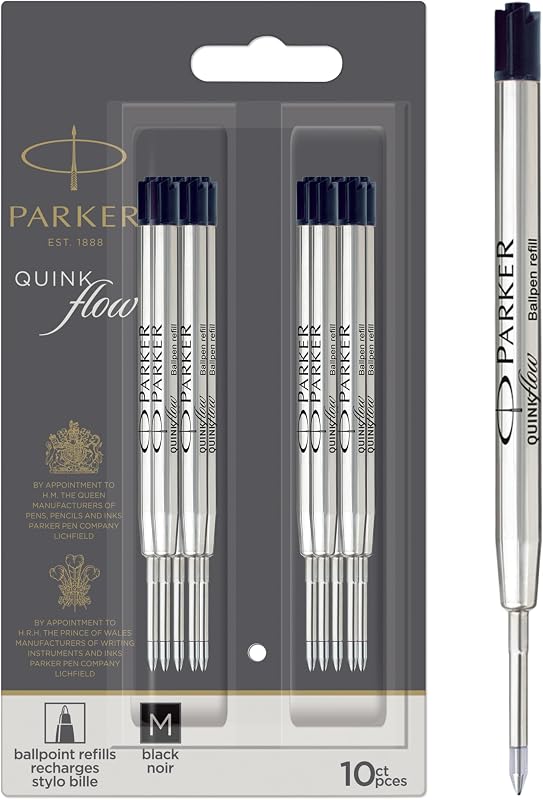 Parker QUINKflow - Recambios de tinta negra auténticos, punta media, para bolígrafos, 10 unidades - escritorio, suministros de oficina, escritura diaria