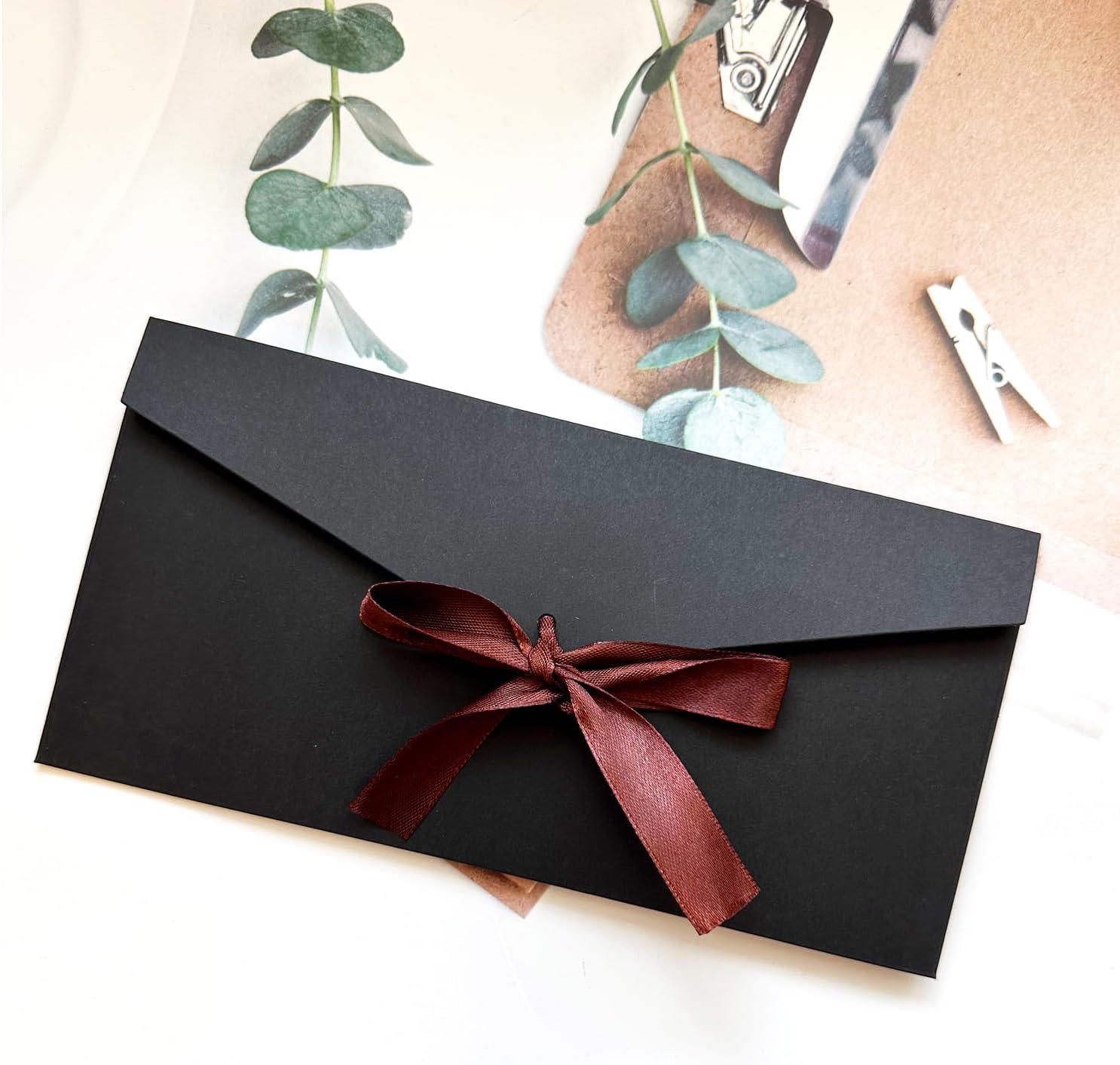 6 Pack Envelopes with Ribbons, Gift Envelopes Black Invitation Envelopes Large Vintage Envelope for Wedding Birthday Festival Invitations, 8.66 x 4.33 inches 8 71W5zfSHEiL. AC SL1500