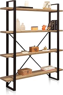 duehome | Estanteria Alta con 4 Estantes, Modelo Plank, Acabado en Roble Boreal y Estructura Metalica Color Negro, Medidas: 150 cm (Ancho) x 180 cm (Alto) x 35 cm (Fondo)