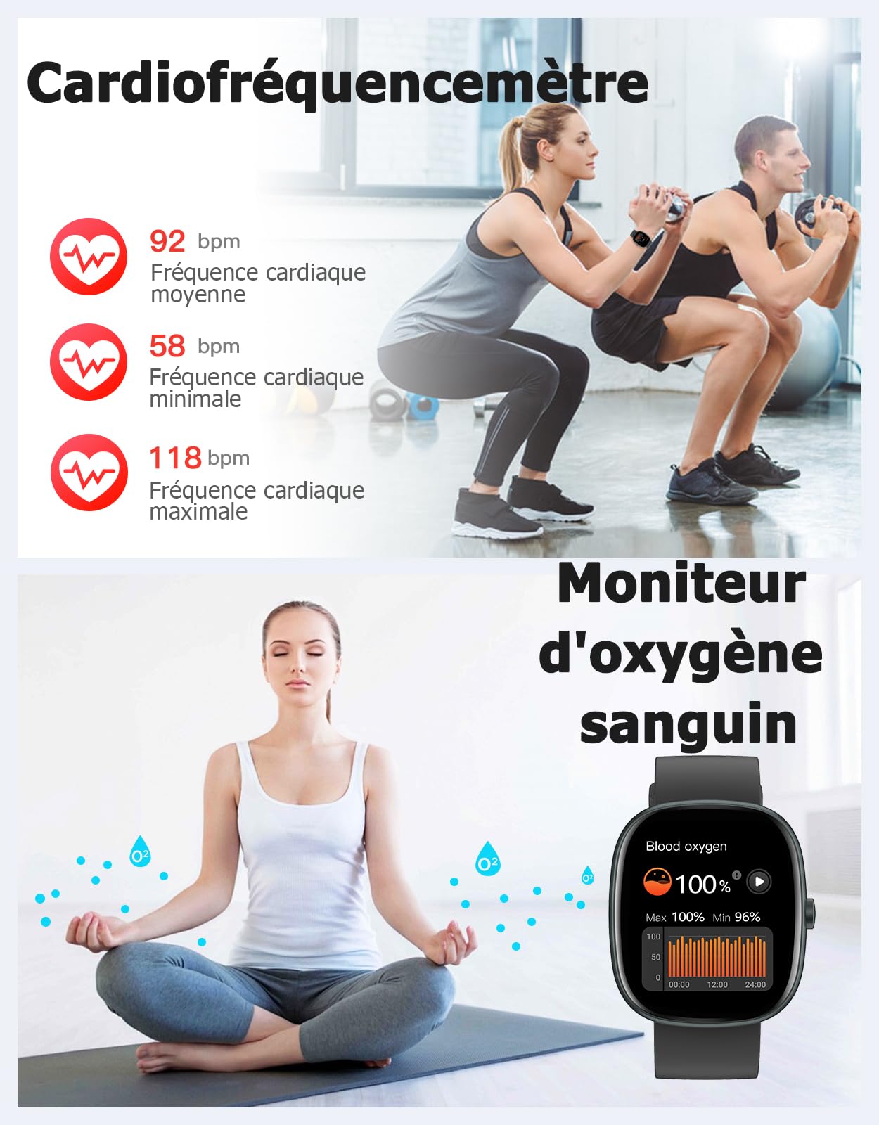 HUAKUA Montre Connectée Homme Femme Smartwatch Appel Bluetooth Notification | Montre Sport pour Samsung Xiaomi iPhone Android iOS Podometre Cardiofréquencemètre Oxymetre Multisport Etanche IP68