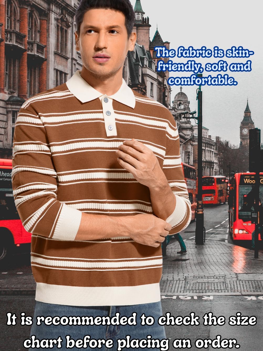 Mens Striped Long Sleeve Polo Sweater, Lightweight Color Block Rugby Shirt Knit Pullover, Fashion Casual Fall Outfits - Image 5