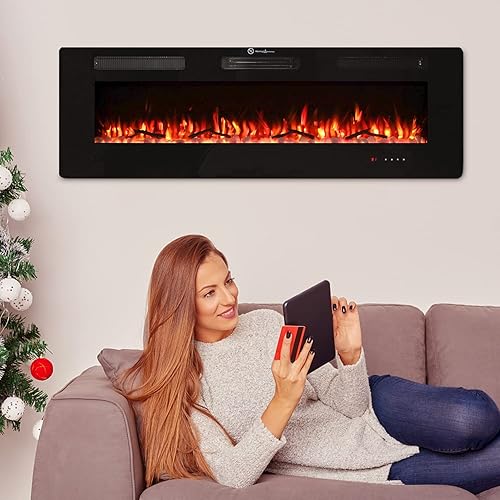 Chimenea eléctrica de 50 pulgadas calentador de chimenea fresco al tacto chimeneas empotradas y montadas en la pared con temporizador control remoto
