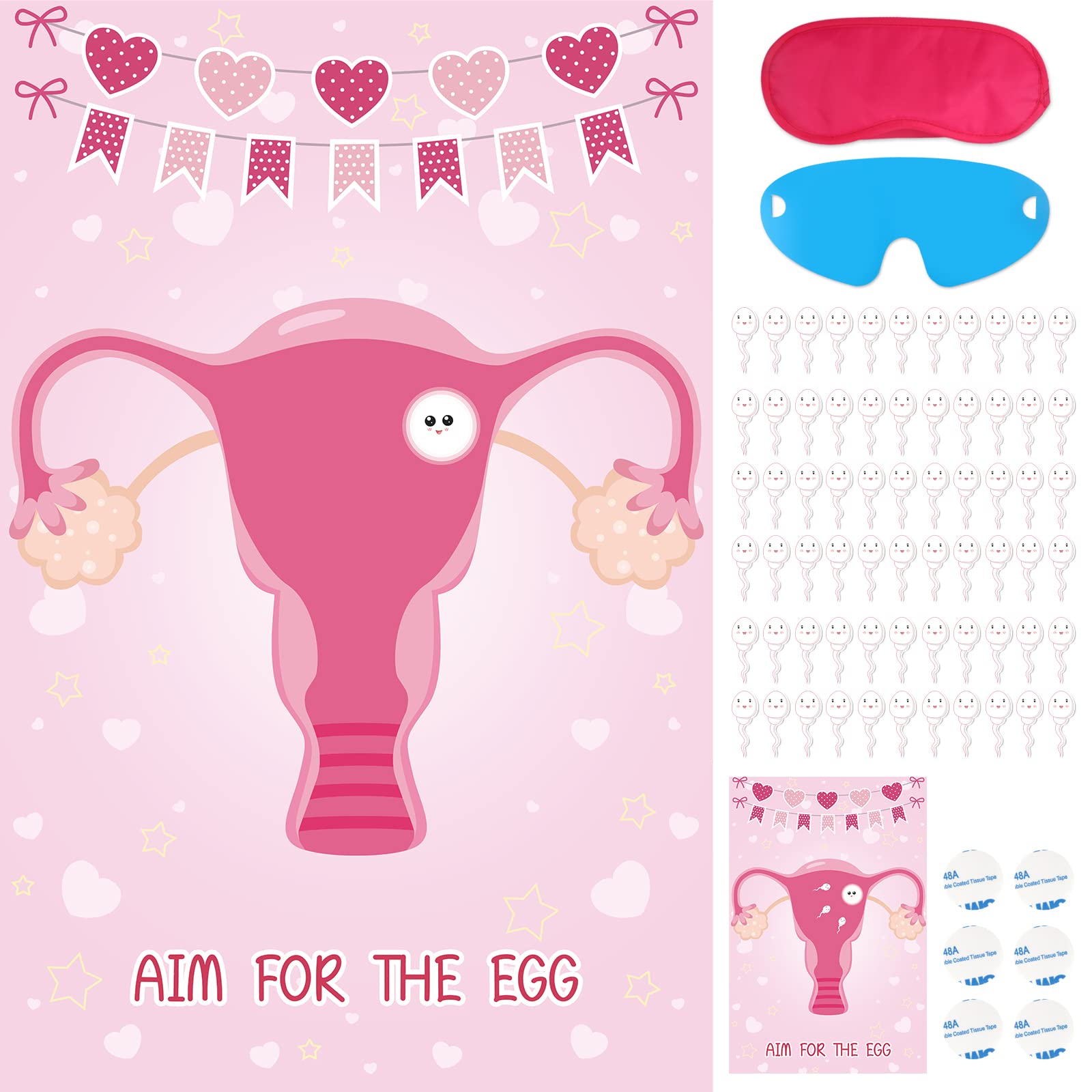 Photo 1 of Eaezerav 68 Pieces Aim for The Egg Fun Party Game Baby Shower Party Favors Large Poster with Blindfolds and Sleek Stickers for Baby Shower Games Supplies