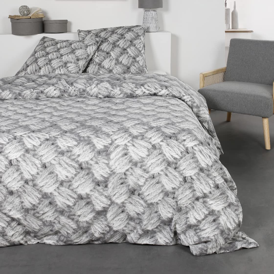 Draps flanelle 220X240 gris Today contre le froid nocturne dans votre lit 2 places