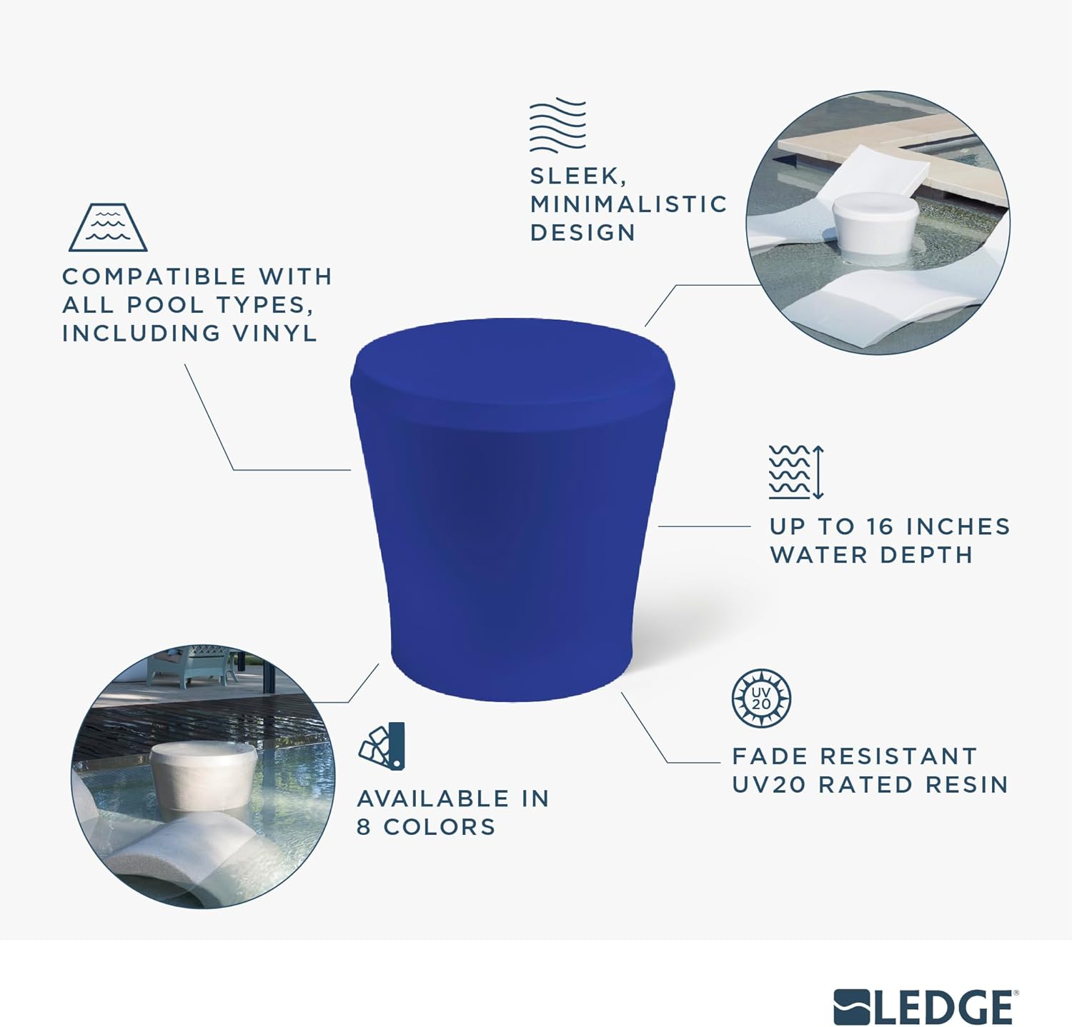 Ledge Lounger Affinity Side Table - in Pool Side Table for Ledges up to 16” inches deep - Indoor - Outdoor All Weather - Porch, Patio, Garden, Backyard, and Beach