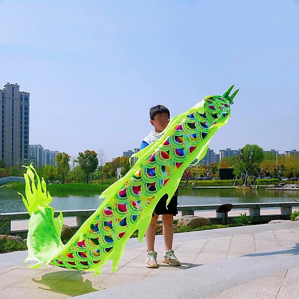 Dragon Poi with 3D Plastic Dragon Head, Swing Rope and Hot Stamping Golden Ribbon Streamer, Outdoor Fitness Golden Dragon Stage Prop Set