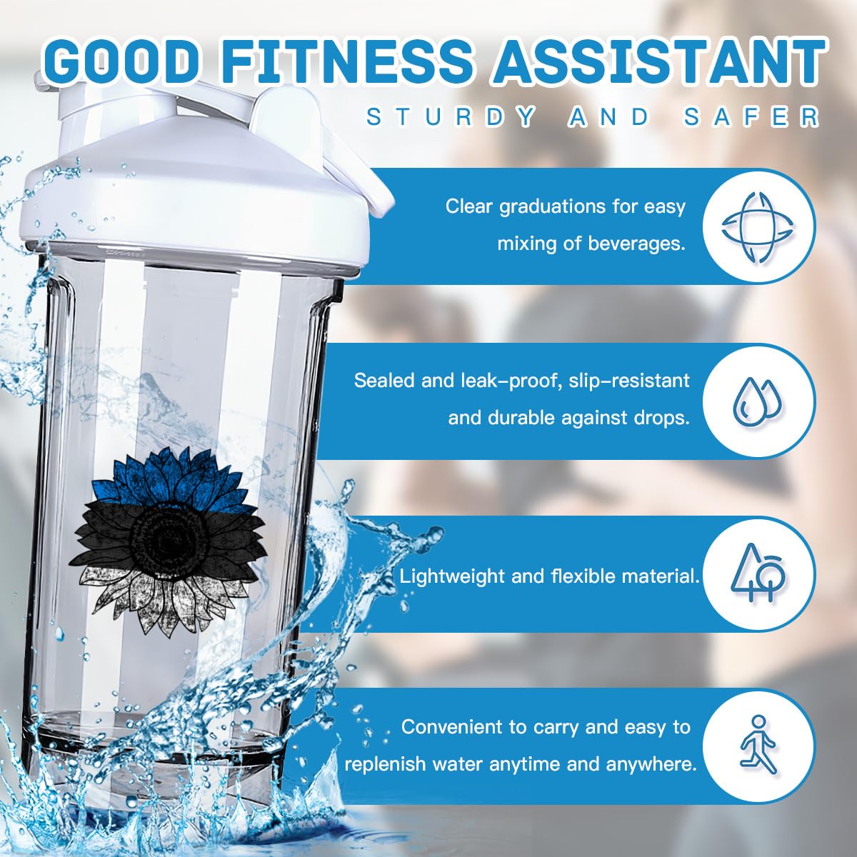 Vintage Sunflower Estonians Flag 18 Ounce Shaker Bottle Drink Mixer Leak-proof Pre Workout Protein Shakes Meal Replacement Shakes Bottles 500ML/18 Oz White