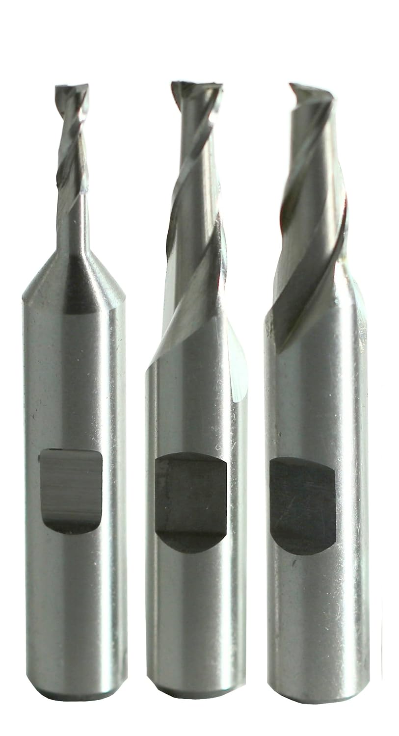 Drill America 5 Piece HSS End Mill Set, 1/8" - 1/2", 2 Flutes 3/8" Shank