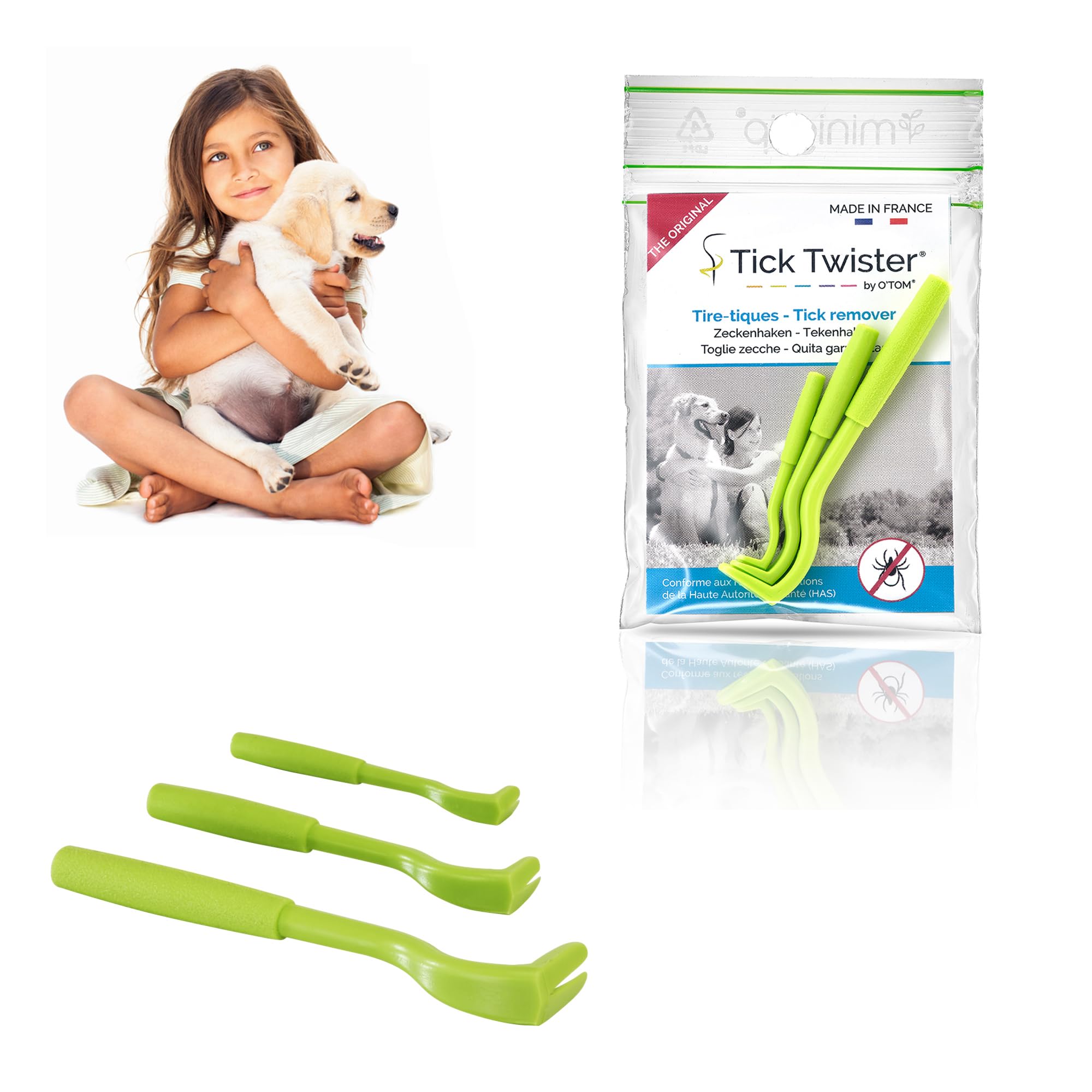 Tire Tique pour Chien, Chat et Humain - Retrait Facile, Rapide et sans Douleur – Pince à Tique avec Notice et Sachet pour Le Rangement - Fabriqué en France