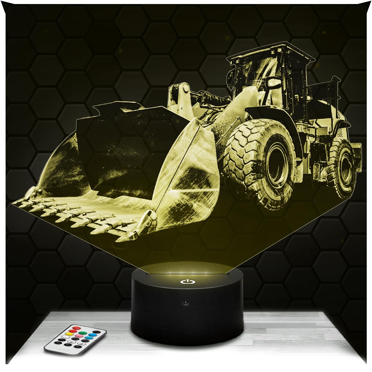 Lampephoto.fr - Bulldozer 3D Lamp, Night Light 3D LED Illusion Lamp, Vehicle Construction Machine, Gift Idea for Men, Night Light for Children's Bedroom, Gifts Idea for Boys, Christmas, Gift