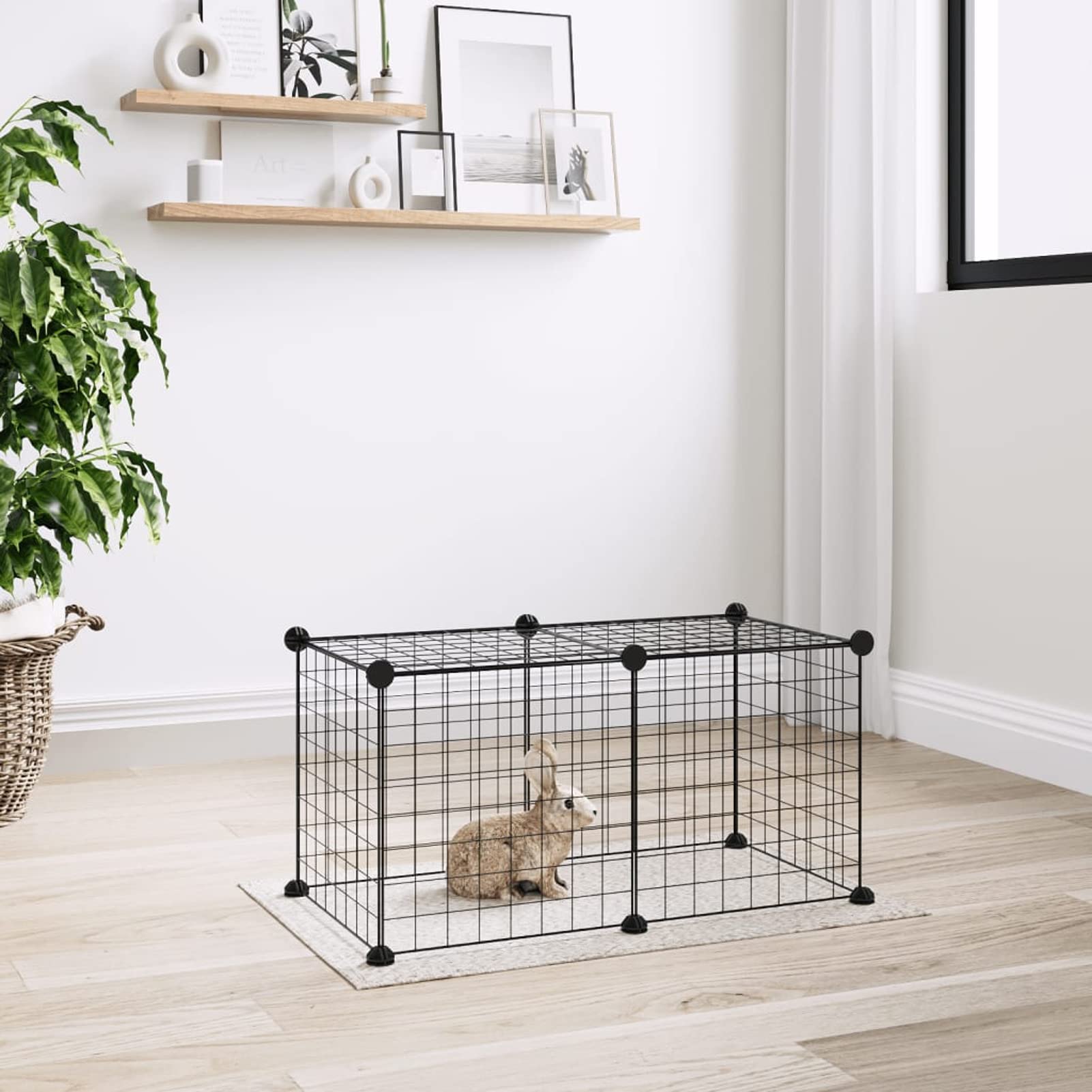 Homgoday Klatka dla psa klatka dla psa wewnętrzna Kennel dla psów klatki dla psów ogrodzenie dla psów na zewnątrz klatka dla zwierząt 8 paneli czarna 35 x 35 cm stal model3114049
