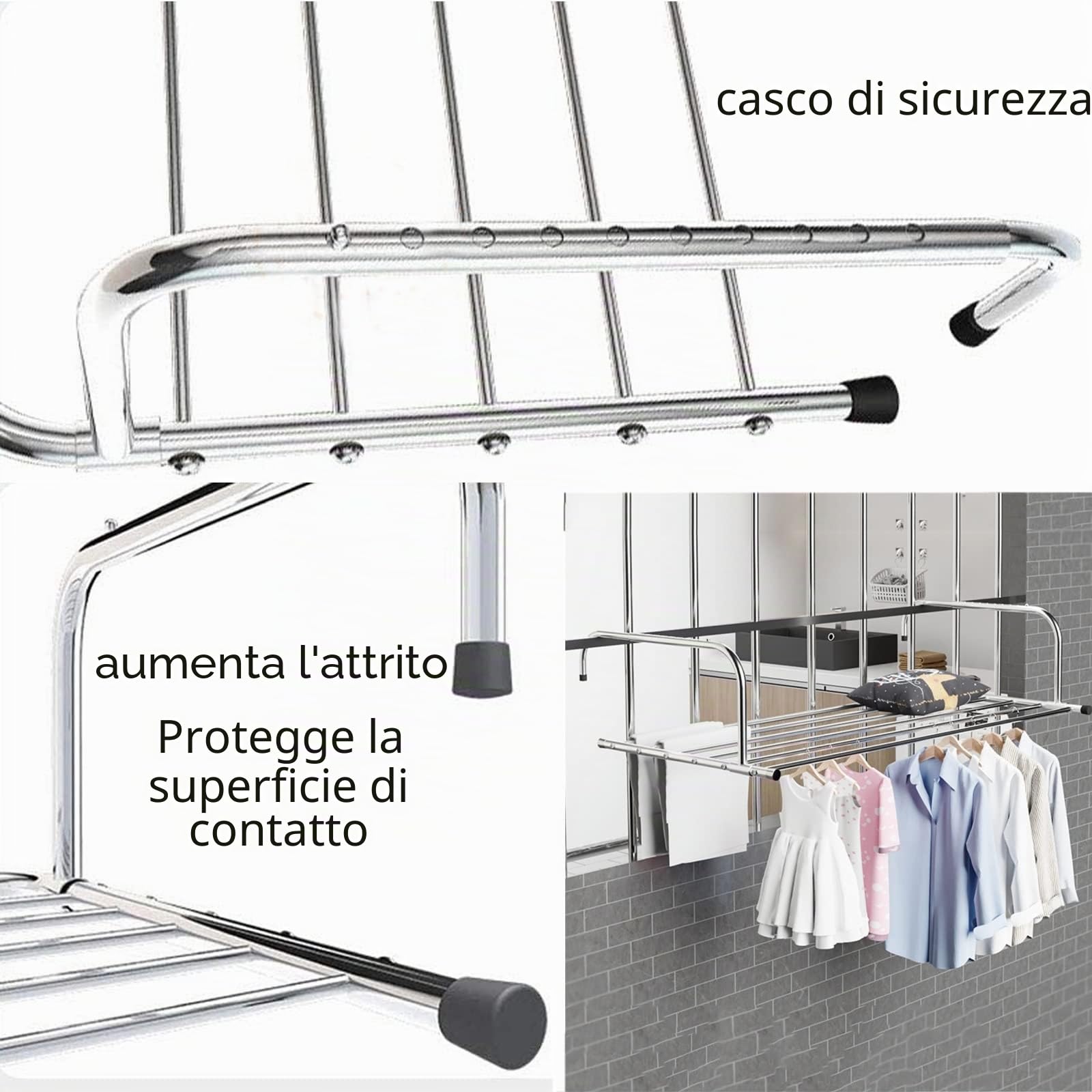 Stendibiancheria in Acciaio Inox Stendino Appendibile Estensibile Ribaltabile Stendino da Parete Allungabile, Ben Fatto Stendibiancheria da Balcone, per Uso Interno Ed Esterno