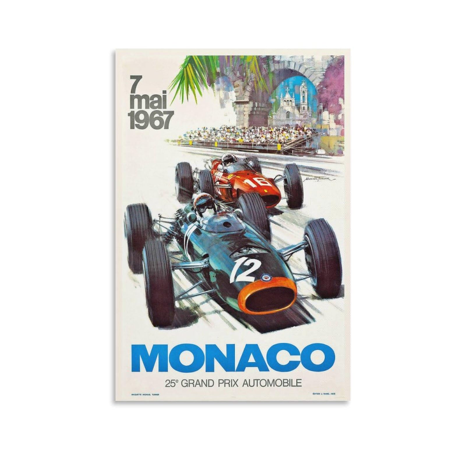 QZFNCOYU Monaco 25th Grand Prix Vintage Racing Art Poster Canvas Poster Bedroom Decor Landscape Office Room Decor Gift 12x18inch(30x45cm)
