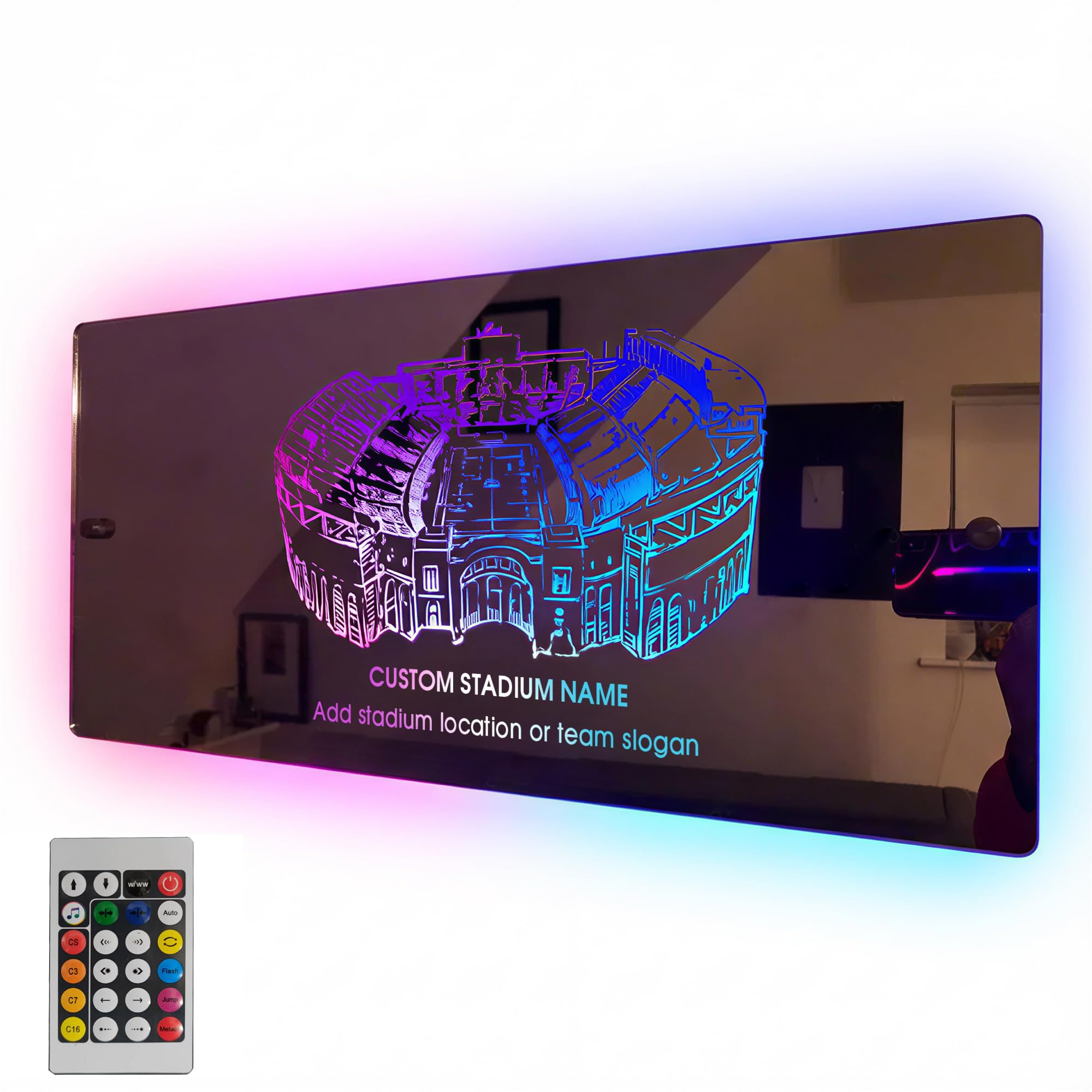 ニューヨーク購入 LEDサイン FOOTBALL SERVED HERE 壁掛け Amazon.com: Football Stadium Mirror Light Custom College Football