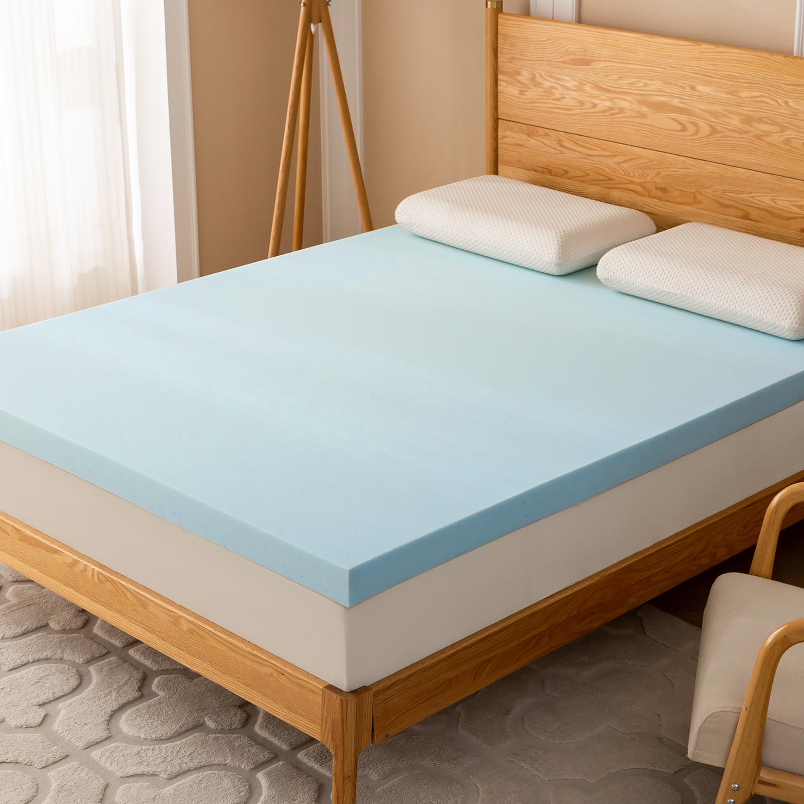 Blue Full Size Mattress Topper, 2 Inch Gel Infused Memory Foam Mattress Topper Cooling, CertiPUR-US Certified, Breathable and Skin Friendly