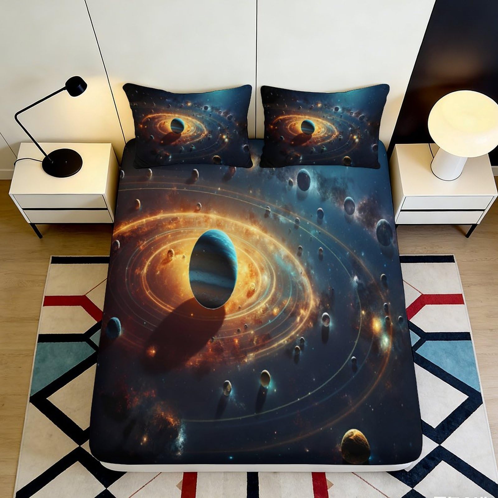 Jqzkxnhpbr Style-2 3D Printed Galaxy Starry Sky Fitted Sheet Microfiber Soft Breathable Cosmic Nebula Mattress Cover Bedroom Decor 90X200x25cm