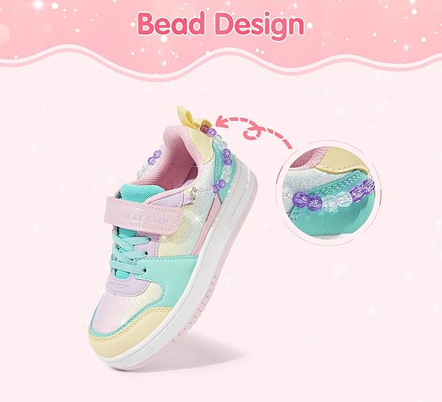 LUCKY STEP Girl's Glitter Sneakers Slip On Hook and Loops Athl... - 3
