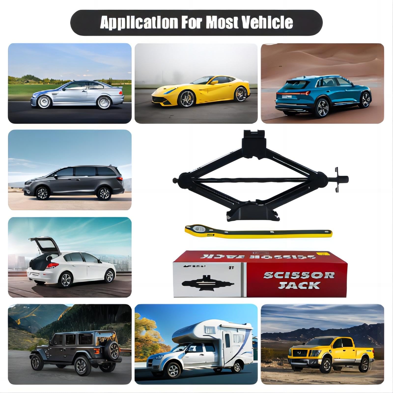 Cric Auto, Cric a Forbice 3T, Altezza Massima di Sollevamento 17 Pollici, Cric con Chiave a Cricchetto, Parte Superiore Girevole a 360°, Adatto a Veicoli come Auto, SUV, MPV (3 Tonnellate)