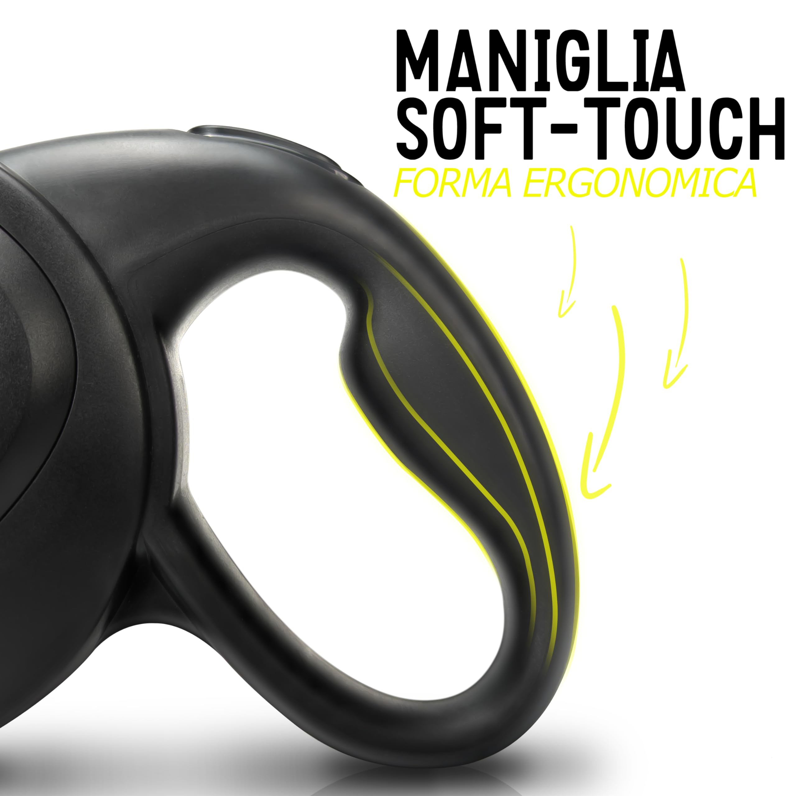 8m Guinzaglio per Cani per Cane Taglia Grande Fino a 50 kg, Giallo Neon Brillante Cinghia con Gancio a Scatto a 360° in Metallo, Freno di Ritrazione, Impugnatura Ergonomica Gommata, Nero