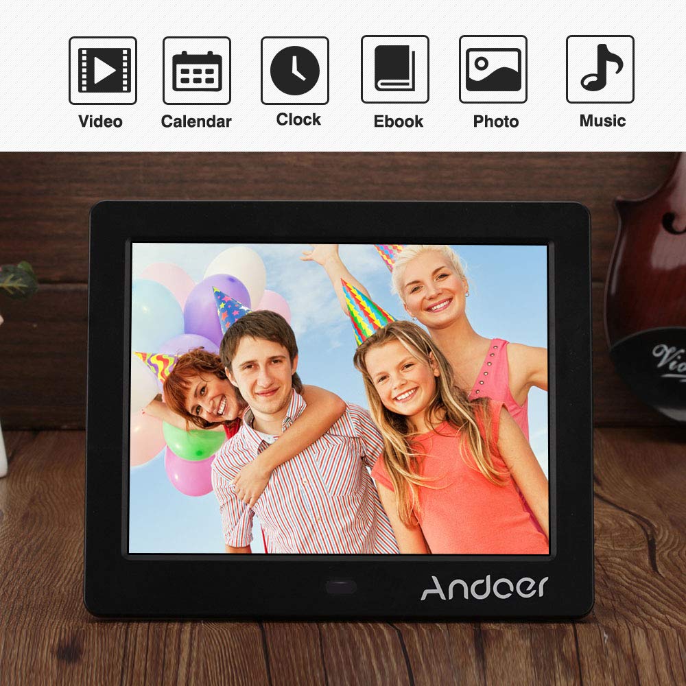 Marco digital para Fotos y vídeos Andoer 8 TFT-LCD (600*800) pantalla de alta Soporte Reproductor video MP3 MP4 Reloj Electrónico Calendario con Control Remot,mejor para regalo