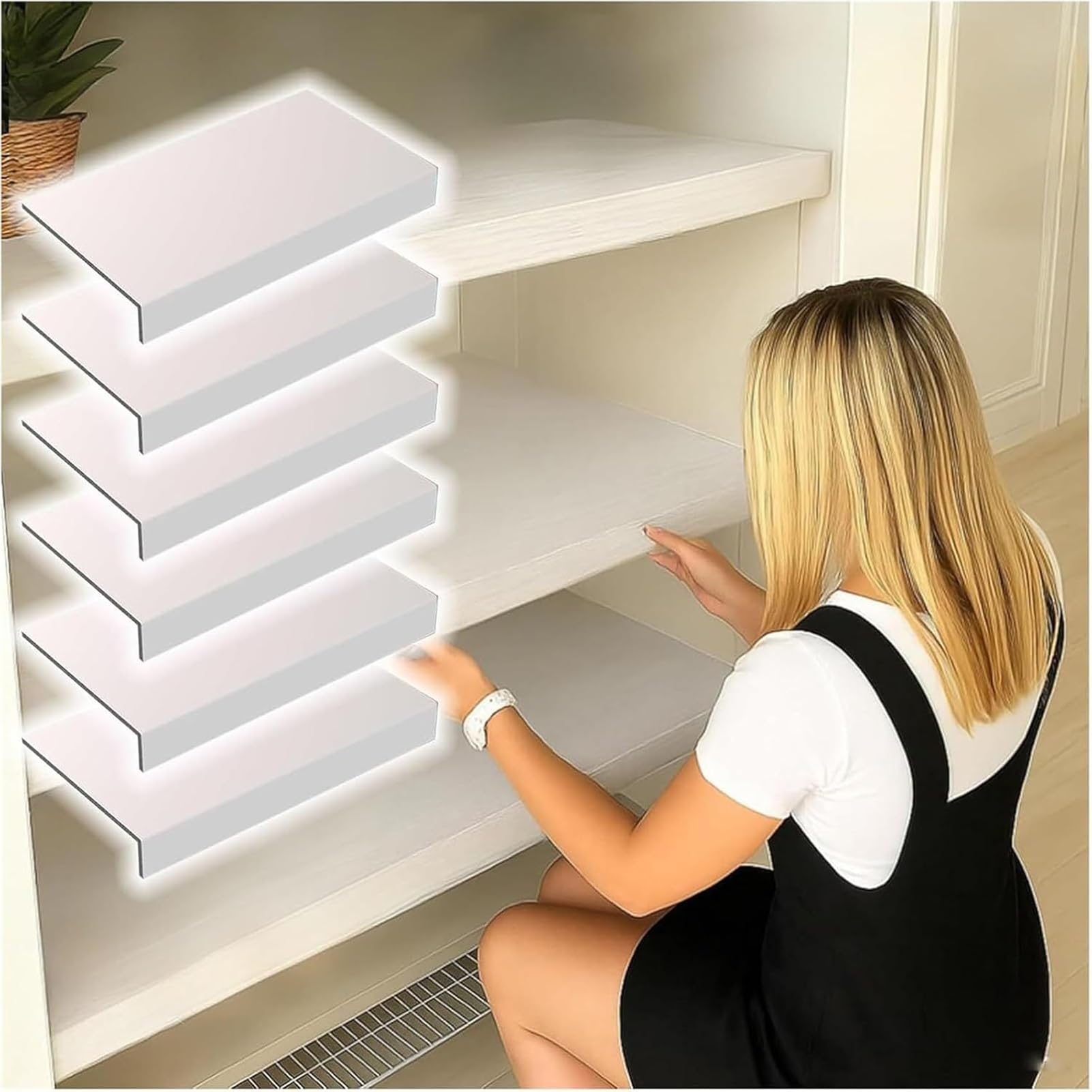 Generisch Anpassbare 6-teilige Drahtregal-Abdeckung | Abnehmbare Regalabdeckungen in Holzoptik | 8 mm stark, für Speisekammer und Kleiderschrank | 91,4 x 30,5 cm (Weiß)