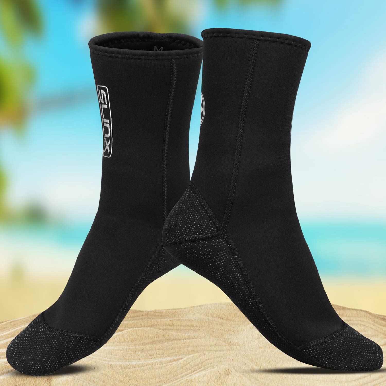 QKURT Calzini in Neoprene, Calze in Neoprene da 3 mm per Immersioni subacquee, Snorkeling e Sport Acquatici, Pinne Antiscivolo per Uomo