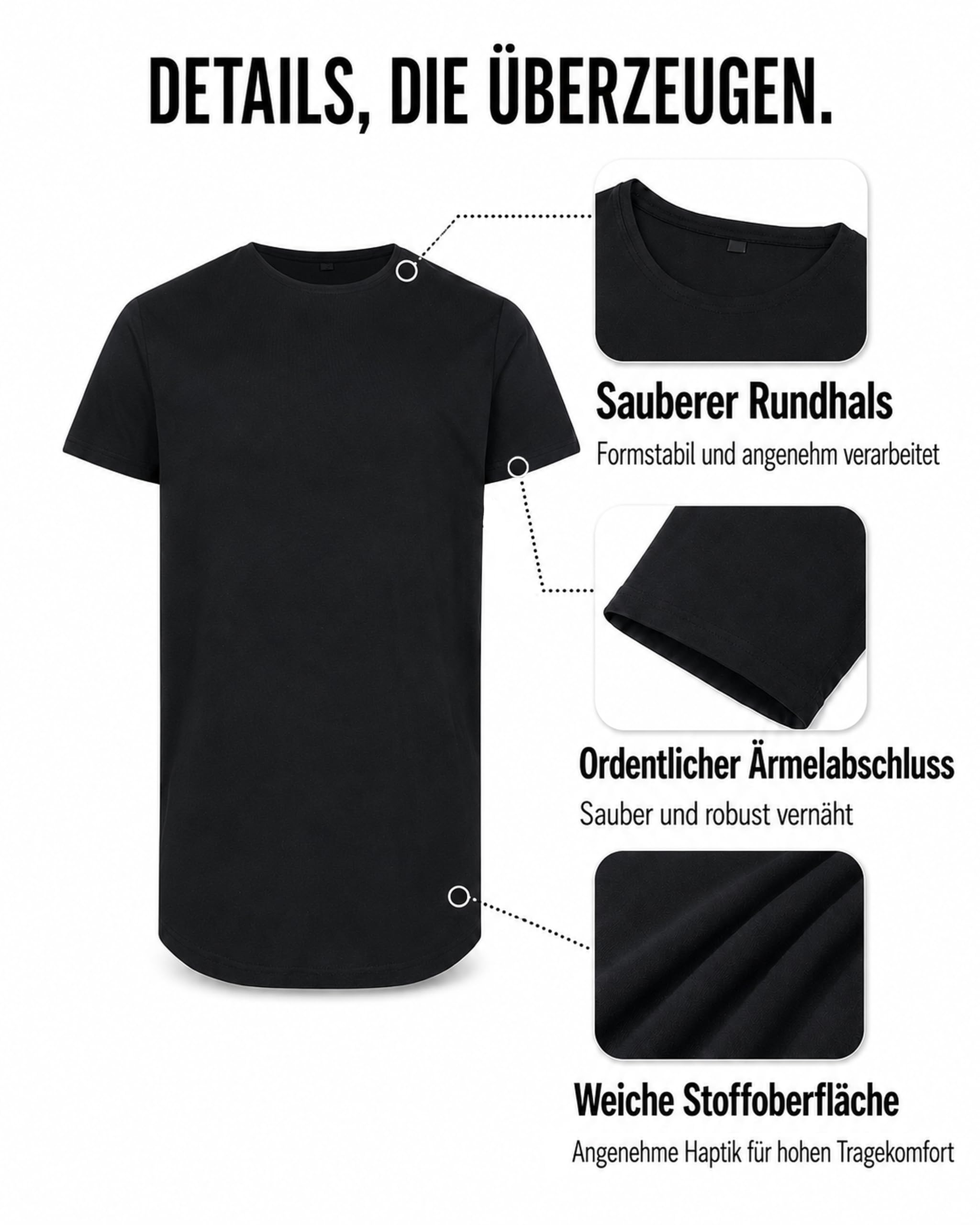 Herren 3er Pack T-Shirts Extra Lang - Longshirt Kurzarm aus Baumwolle - Longline Shirt - Regular Fit mit Rundhals - Tall Tee Basics für große Männer und Langen Oberkörper - Größen S bis 5XL