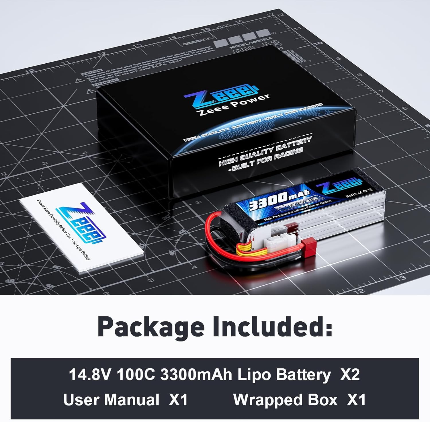 Zeee 4S Lipo 3300mAh 14,8V 100C Softpack RC Akku mit T Stecker(2 Packungen) | RC Batterie für RC-Flugzeug, Hubschrauber, RC-Boot, UAV, Drohne, FPV, RC-Auto, LKW, Boot