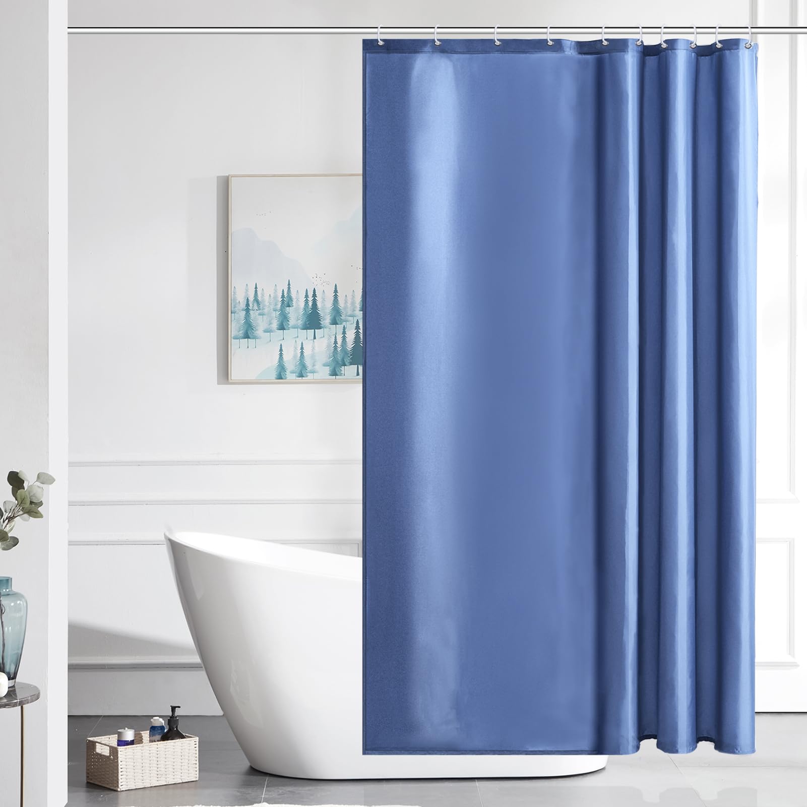 Furlinic Shower Curtain Mould Proof Resistant Wetroom Bathroom Polyester Fabric White 7ft Shower Curtains Liner Waterproof Rustproof Washable Weighted with 12 Hooks Extra Long 180x210cm 72x84. — view 101