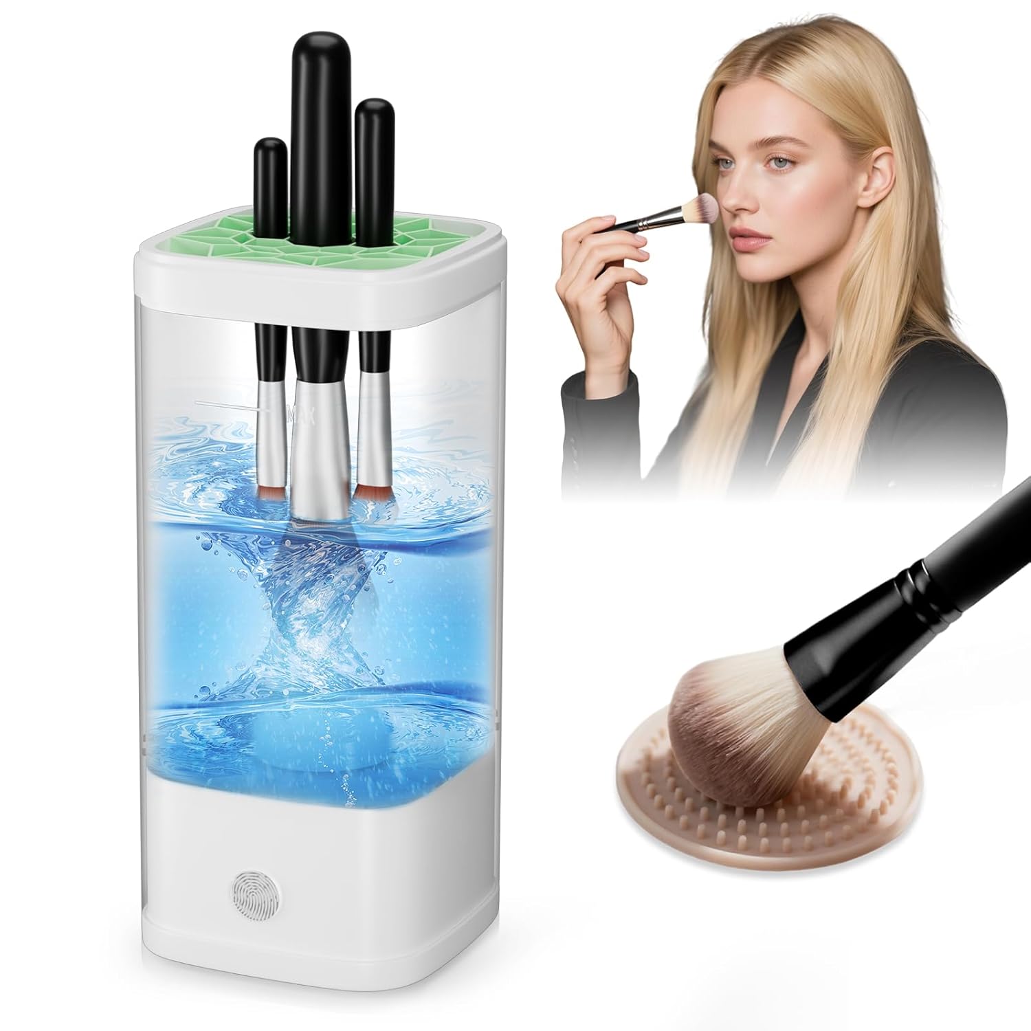 Electric Makeup Brush Cleaner - 9000 RPM Makeup Brush Cleaning Machine with Dry Function - IP65 Waterproof Automatic Makeup Brush Cleaner for Makeup Sponges and Brushes Cosmetic Brush Cleaner Plug-in