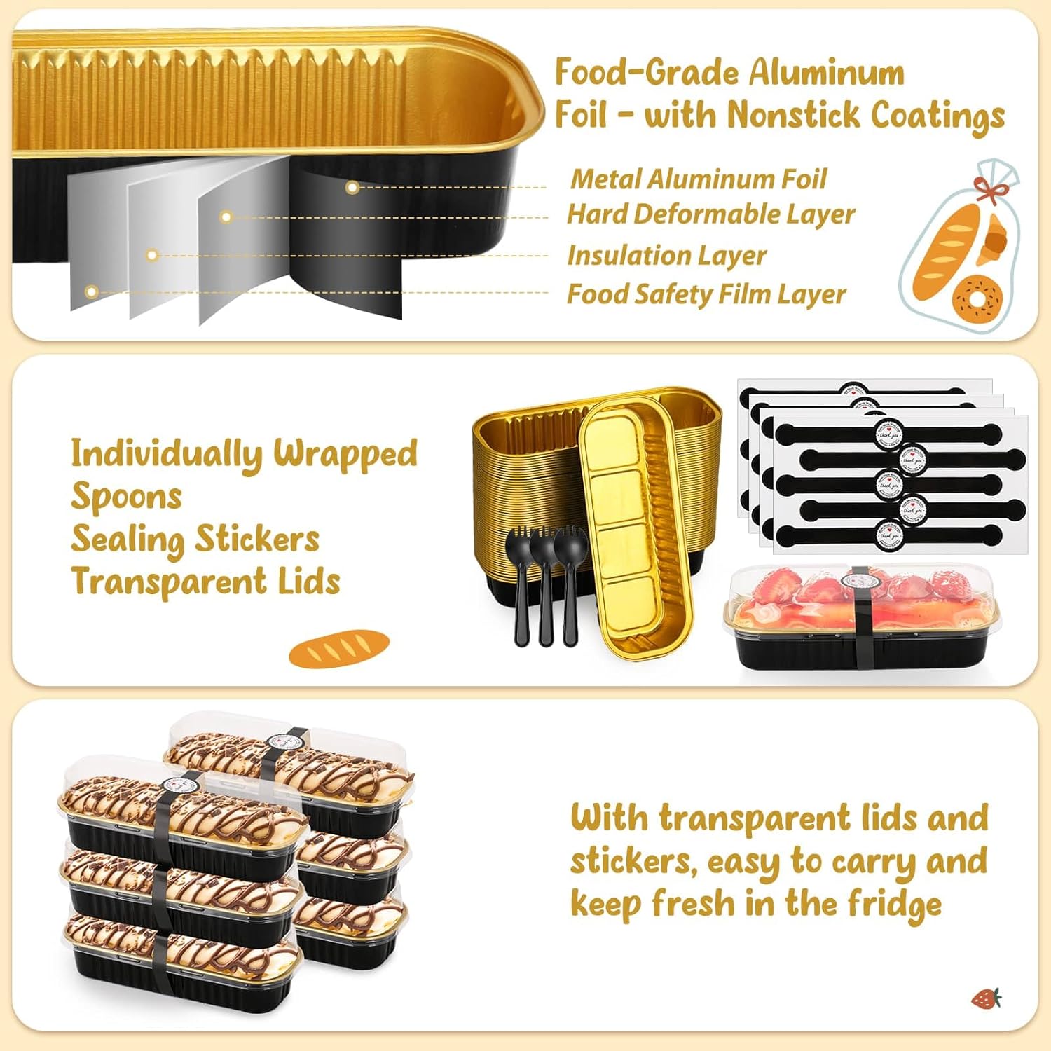 selizo 60 Pack 6.8oz Mini Loaf Baking Cake Pans with Lids, Rectangle Disposable Aluminum Foil Loaf Baking Pans, Small Baking Cake Tins Cup Cake Containers for Individual Cakes - Image 4